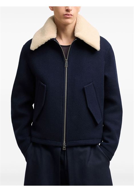 Giacca stile pilota con colletto in shearling in blu Ami Paris - uomo AMI PARIS | HJK060WV00494011